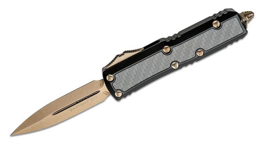 Microtech Signature Series Daytona Auto Otf Knife 3125 Bronze Double Edge  Dagger Blade Black Aluminum Handles With Carbon Fiber Inlays 126 13cfis |  Valley Outdoors