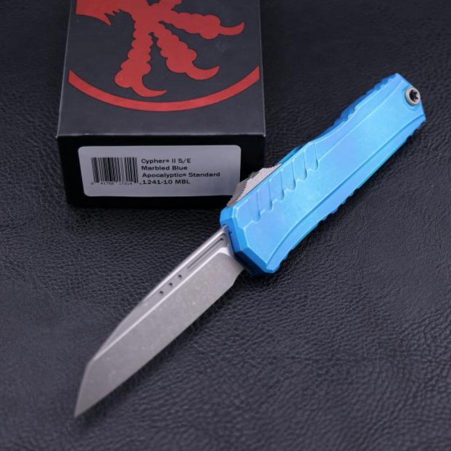 Microtech Cypher II Single Edge Apocalyptic Marbled Blue Handle 1241-10MBL-img-0