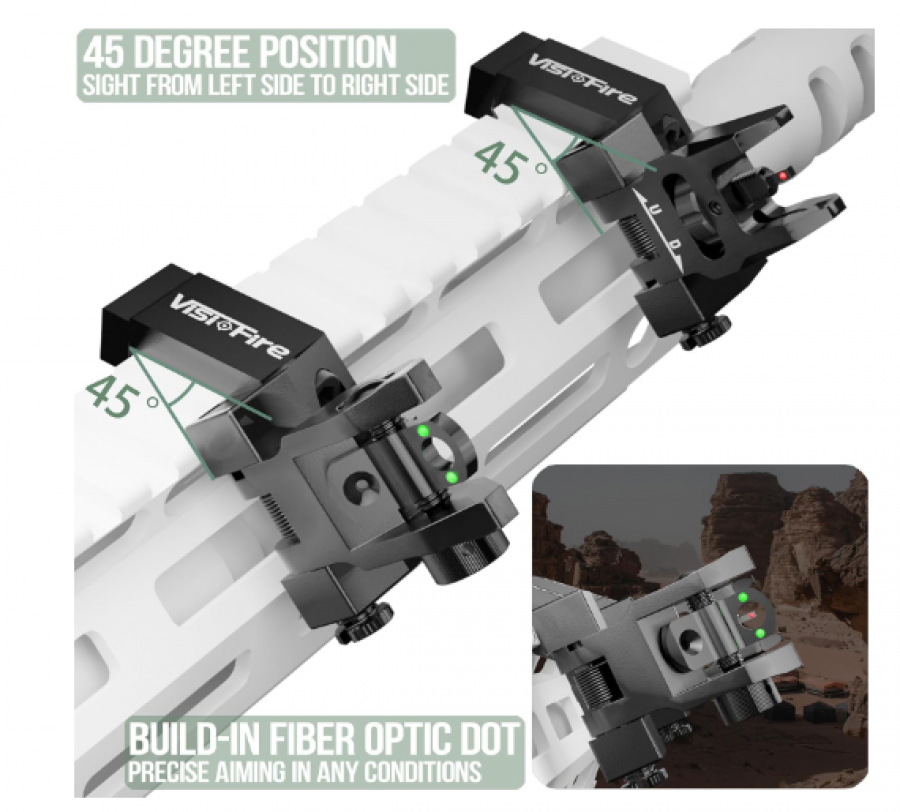 45 Degree Offset Iron Sights Flip Up Fiber Optic Sights With Red